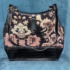 Marlo Tapestry HANDBAG & MAKE-UP purse Satchel Yellow Orange pink FLOWERS